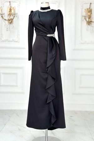 Demre Tesettür Abiye Siyah AMİ2105