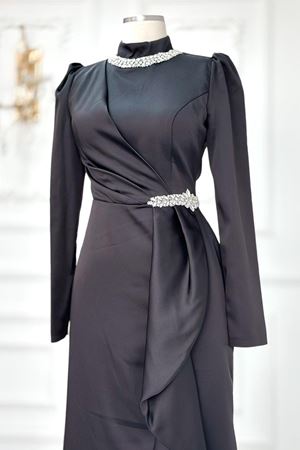 Demre Tesettür Abiye Siyah AMİ2105