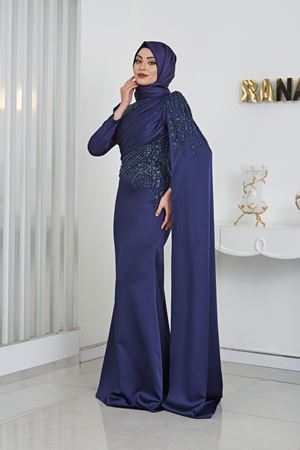 Noura Tesettür Abiye Lacivert Rnz210951