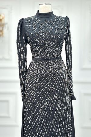 Meltem Tesettür Abiye Siyah AMİ2101