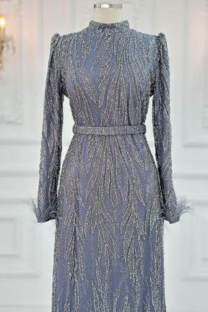 Lidya Tesettür Abiye Gri AMİ2100