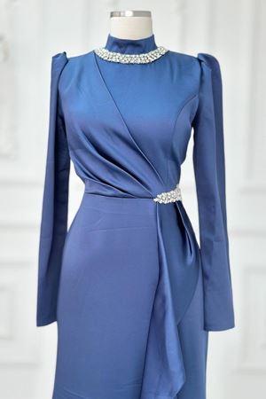 Demre Tesettür Abiye İndigo AMİ2105