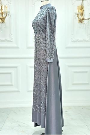 Meltem Tesettür Abiye Gri AMİ2101