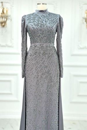 Meltem Tesettür Abiye Gri AMİ2101