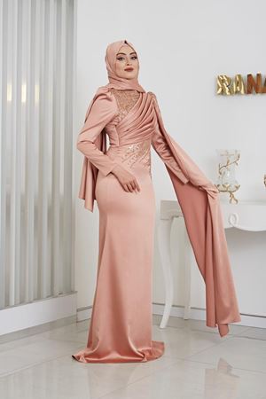 Noura Tesettür Abiye Gold Rnz210951