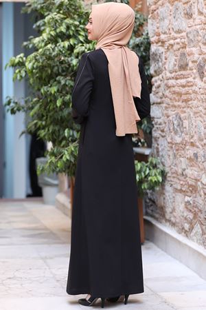 Hira İşlemeli Ferace Siyah SEF3519