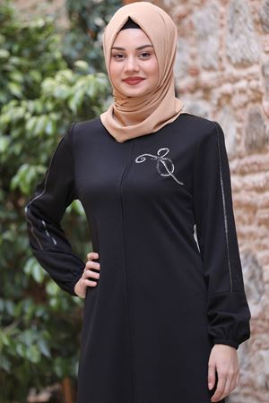 Hira İşlemeli Ferace Siyah SEF3519