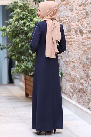 Hira İşlemeli Ferace Lacivert SEF3519