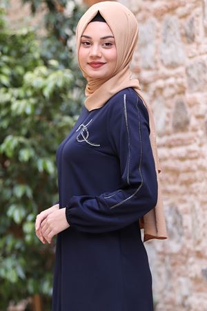 Hira İşlemeli Ferace Lacivert SEF3519