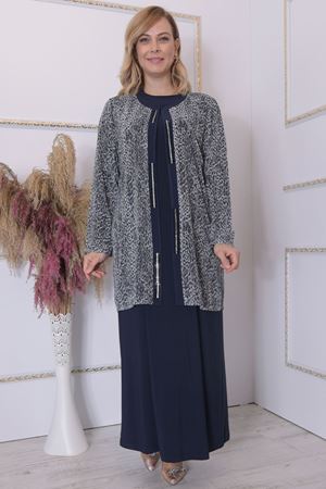 Leopar Ceketli Abiye Lacivert AMİ1033