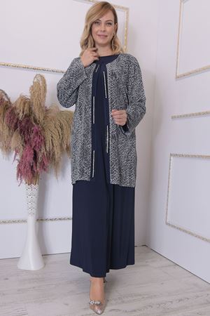 Leopar Ceketli Abiye Lacivert AMİ1033