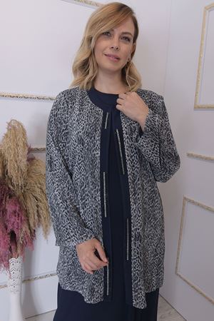 Leopar Ceketli Abiye Lacivert AMİ1033