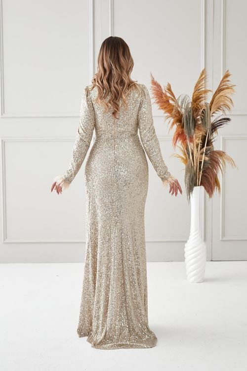 Milena Tesettür Abiye Krem Drs2511