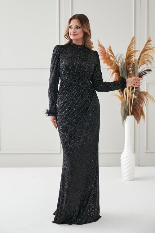 Milena Tesettür Abiye Siyah Drs2511