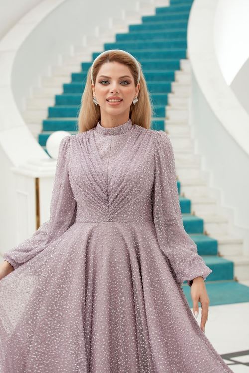 Eliz Tesettür Abiye Lila Drs2510