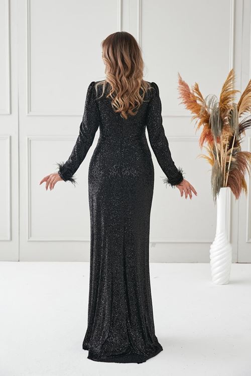 Milena Tesettür Abiye Siyah Drs2511