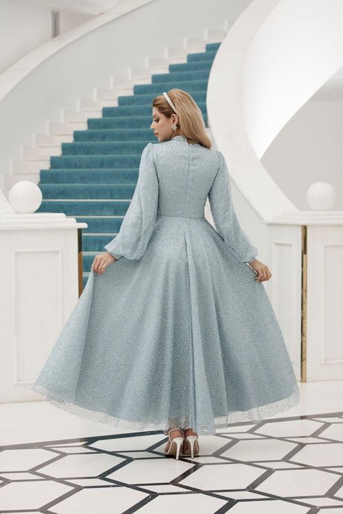 Eliz Tesettür Abiye Mavi Drs2510