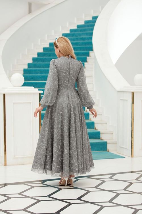 Eliz Tesettür Abiye Gri Drs2510