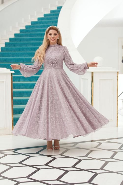 Eliz Tesettür Abiye Lila Drs2510