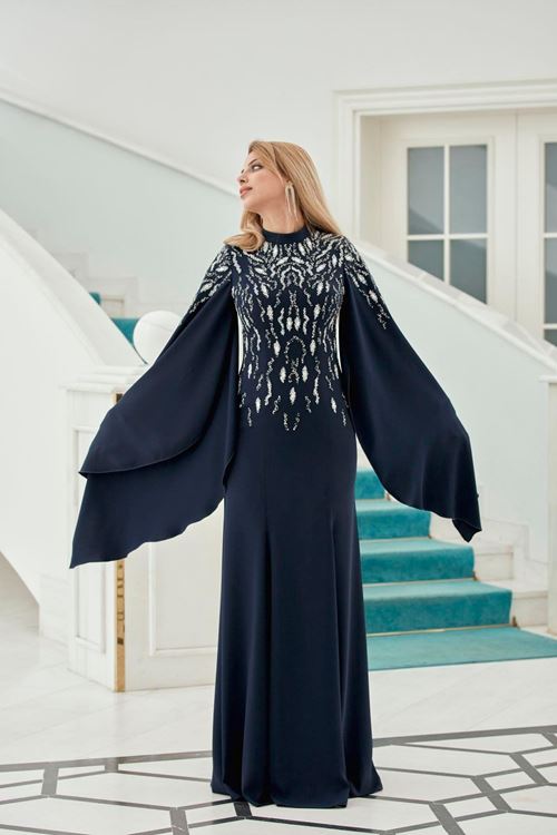 Angel Tesettür Abiye Lacivert Drs2513