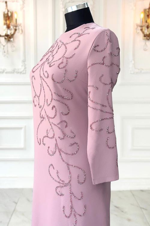 Cansu Tesettür Abiye Pudra AMİ3533