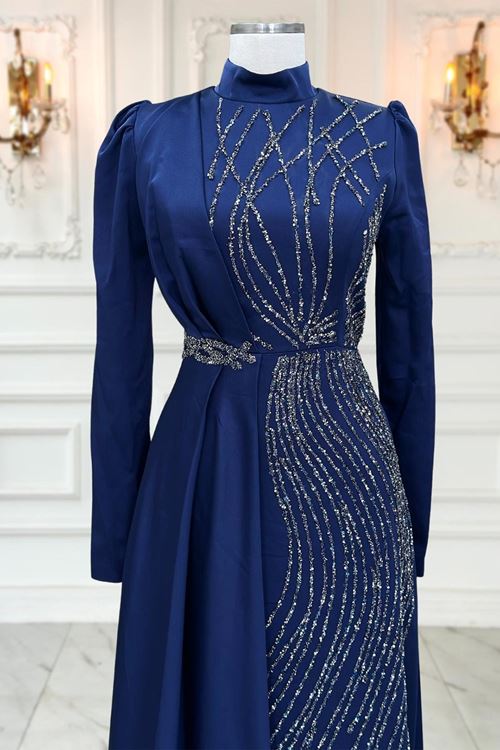 Leyal Tesettür Abiye Lacivert  AMİ3532