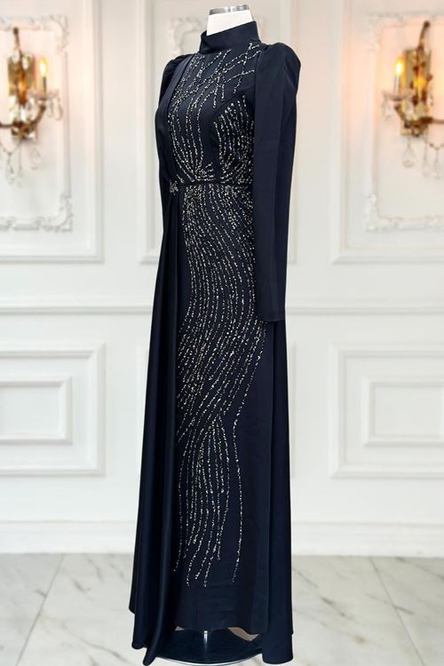 Leyal Tesettür Abiye Siyah AMİ3532