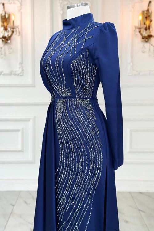 Leyal Tesettür Abiye Lacivert  AMİ3532