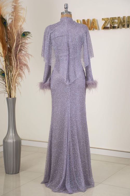 Fiona Tesettür Abiye Lila Rnz2140