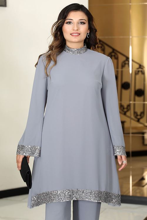 Esla Tesettür Takım Gri Elb20100