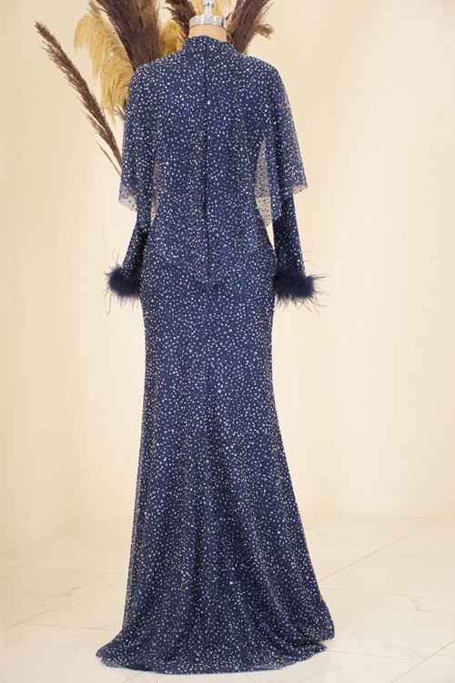 Fiona Tesettür Abiye Lacivert Rnz2140