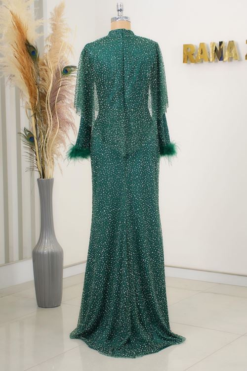 Fiona Tesettür Abiye Zümrüt Rnz2140