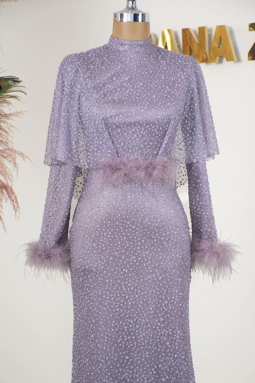 Fiona Tesettür Abiye Lila Rnz2140