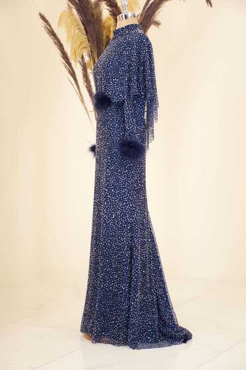 Fiona Tesettür Abiye Lacivert Rnz2140