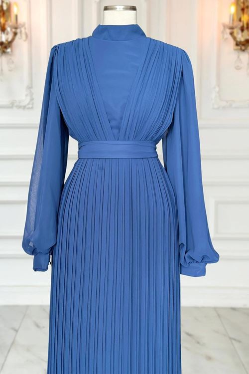 Alina Piliseli Tesettür Abiye İndigo AMİ1065