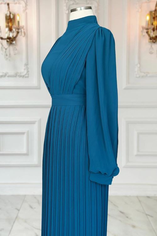 Alina Piliseli Tesettür Abiye Petrol AMİ1065