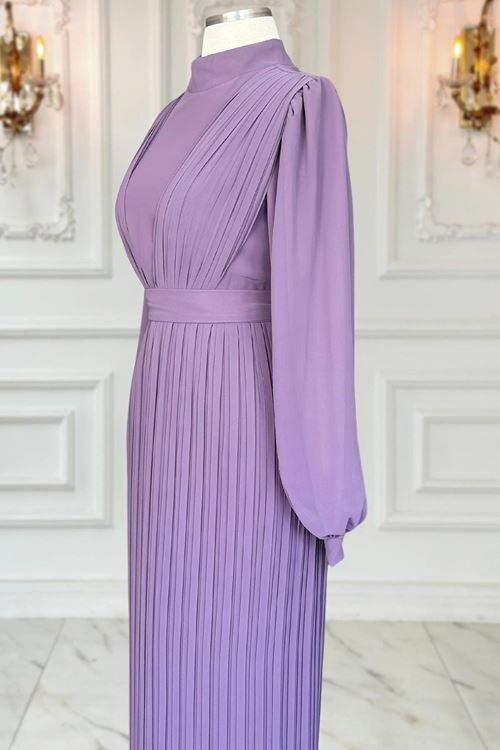 Alina Piliseli Tesettür Abiye Lavanta AMİ1065