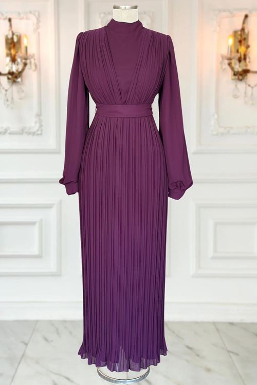 Alina Piliseli Tesettür Abiye Mürdüm AMİ1065