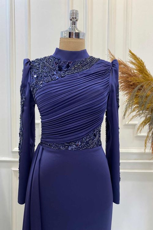 Leyla Tesettür Abiye Lacivert YHNR0901