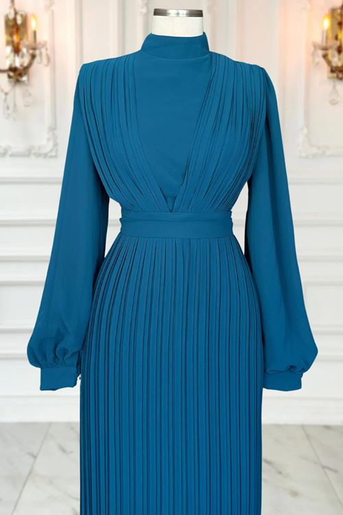 Alina Piliseli Tesettür Abiye Petrol AMİ1065