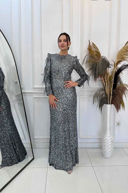 Shine Tesettür Abiye Antrasit YHNR0902