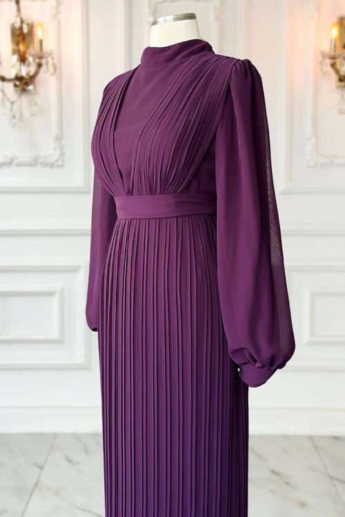 Alina Piliseli Tesettür Abiye Mürdüm AMİ1065