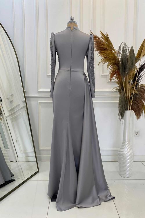 Leyla Tesettür Abiye Gri YHNR0901