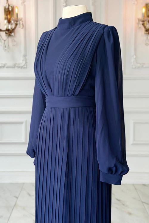 Alina Piliseli Tesettür Abiye Lacivert AMİ1065