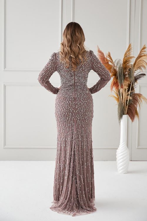 nergis Tesettür Abiye Gül Kurusu Drs2516