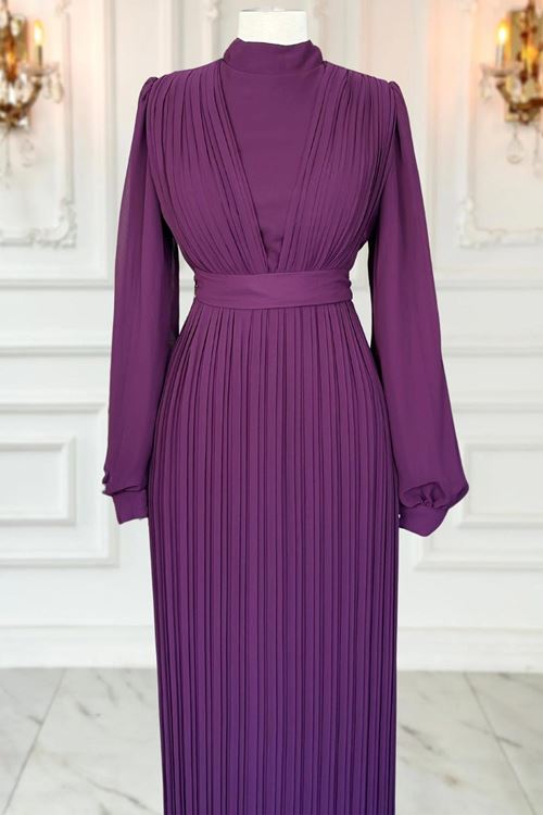 Alina Piliseli Tesettür Abiye Mürdüm AMİ1065