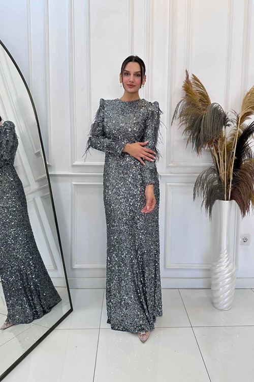 Shine Tesettür Abiye Antrasit YHNR0902