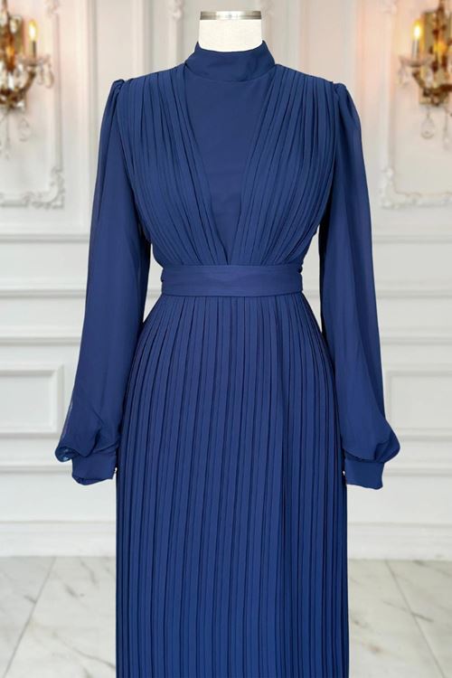 Alina Piliseli Tesettür Abiye Lacivert AMİ1065