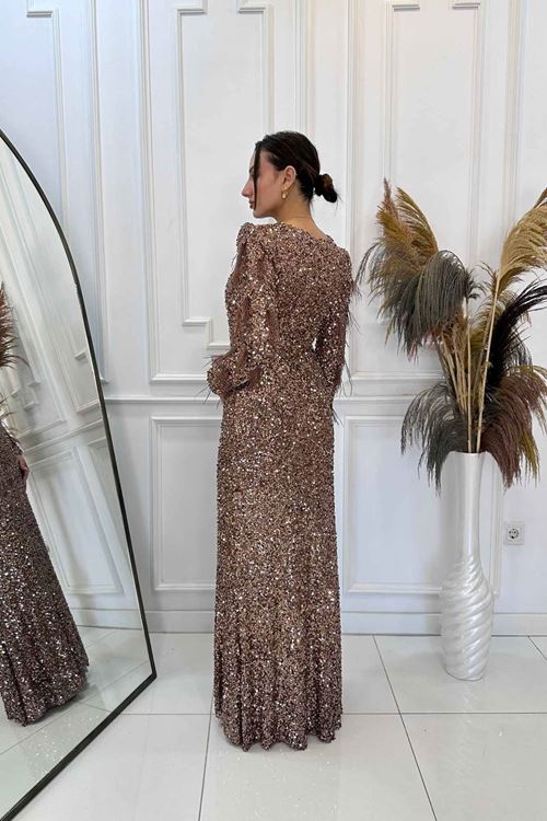 Shine Tesettür Abiye Kahve YHNR0902