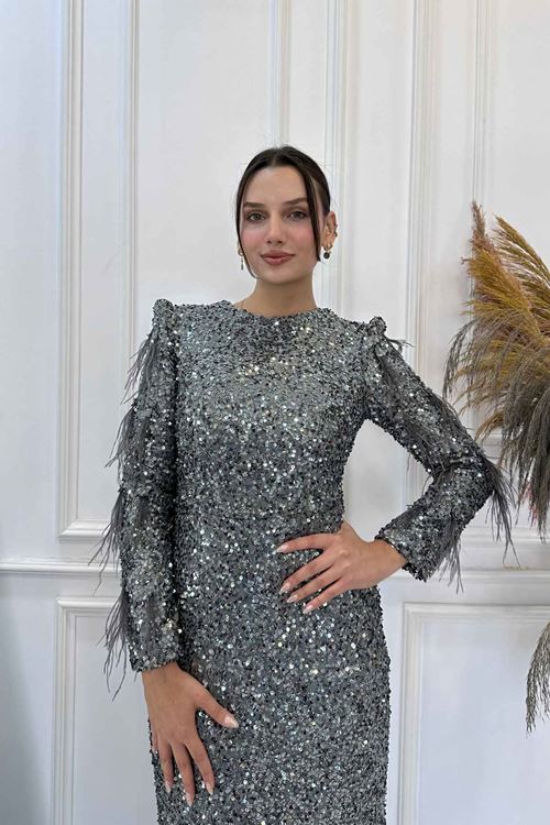 Shine Tesettür Abiye Antrasit YHNR0902